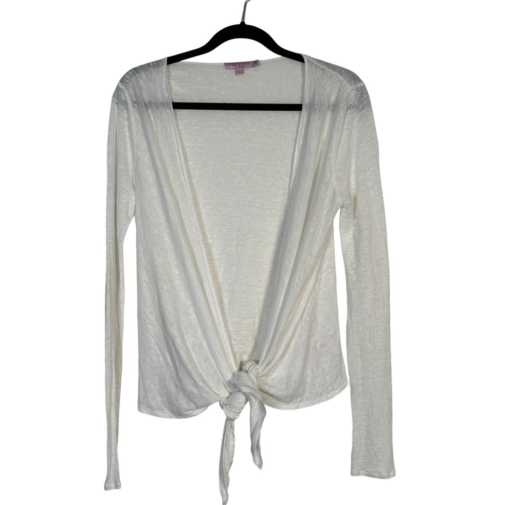 Calypso St Barth White Linen Blend Tie Front Cardigan Sheer Knit Small